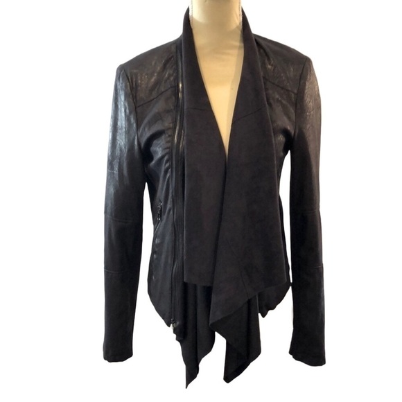 Black Faux Leather / Suede Jacket with Decorative Zippers Large - Picture 1 of 12